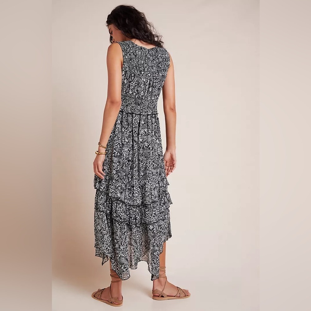 Anthropologie Marcella Tiered Midi Dress black white floral 26838 - Picture 5 of 15